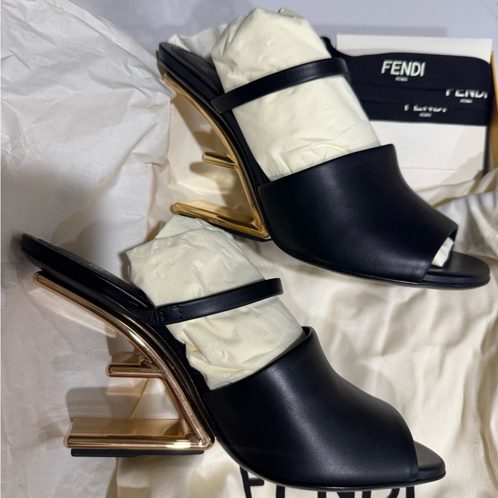 Fendi Black and Gold Sculptural Heels
